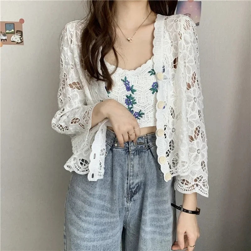 Hollow Out Elegant Long Sleeve Shrug Cardigan