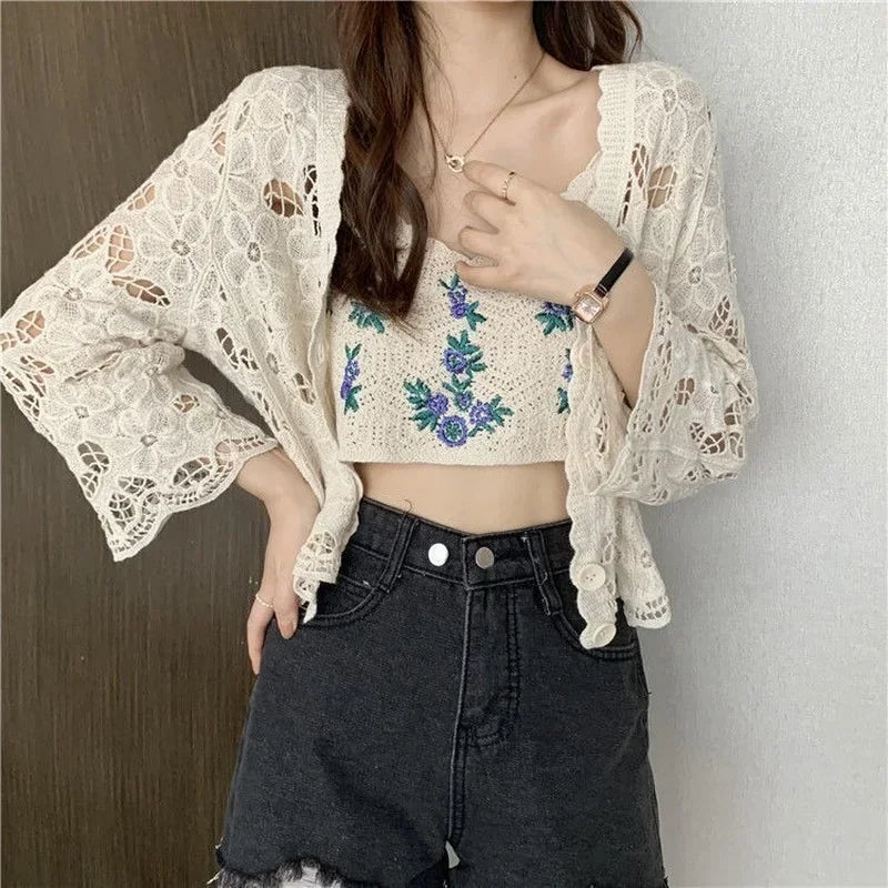 Hollow Out Elegant Long Sleeve Shrug Cardigan