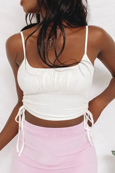 Side Ruched Drawstring Crop Cami Top - Fashionpara