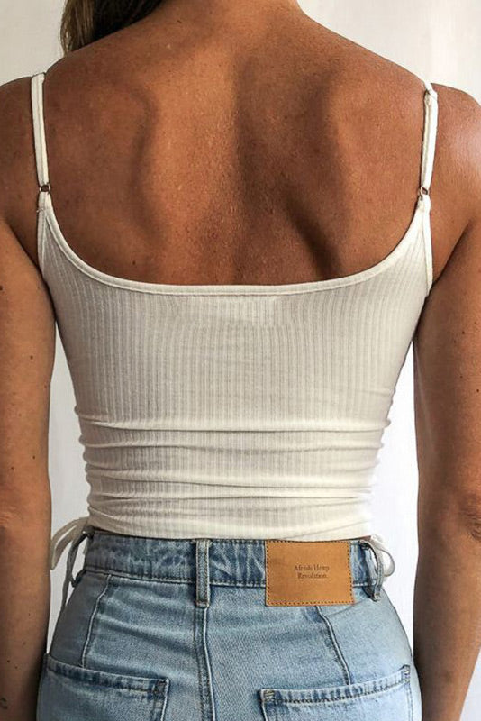 Side Ruched Drawstring Crop Cami Top - Fashionpara