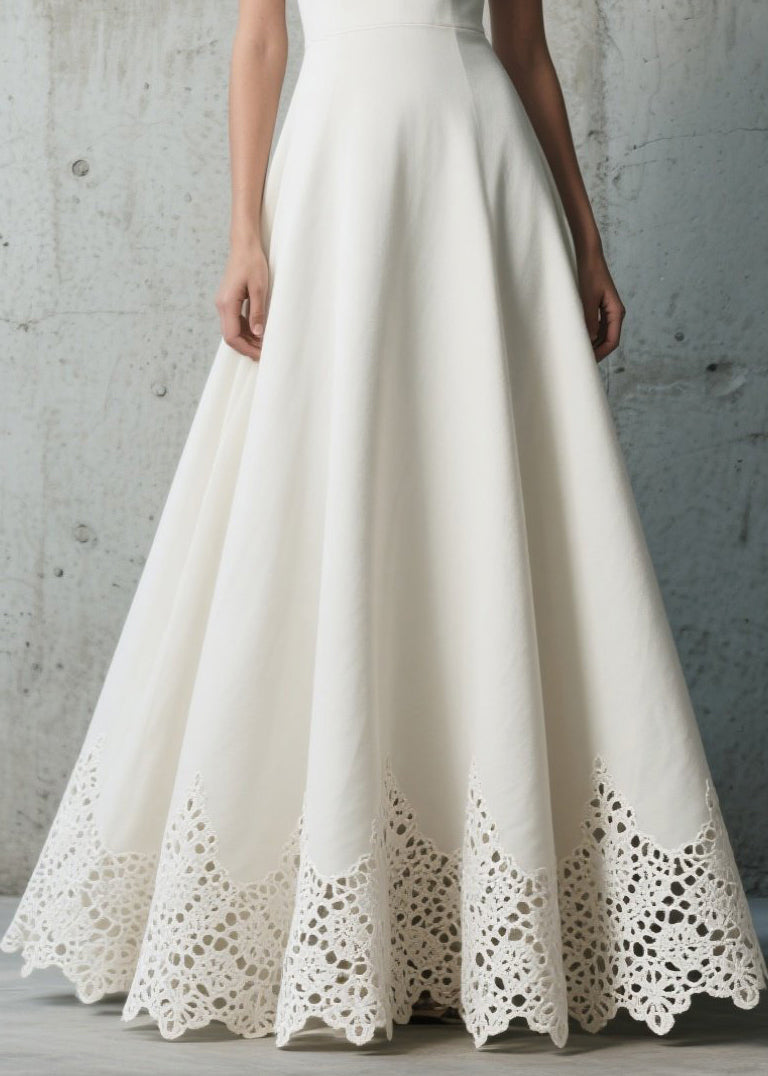 Deep V-Neck Sleeveless Lace Trim Hem Fit and Flare A-Line Maxi Gown - View 4