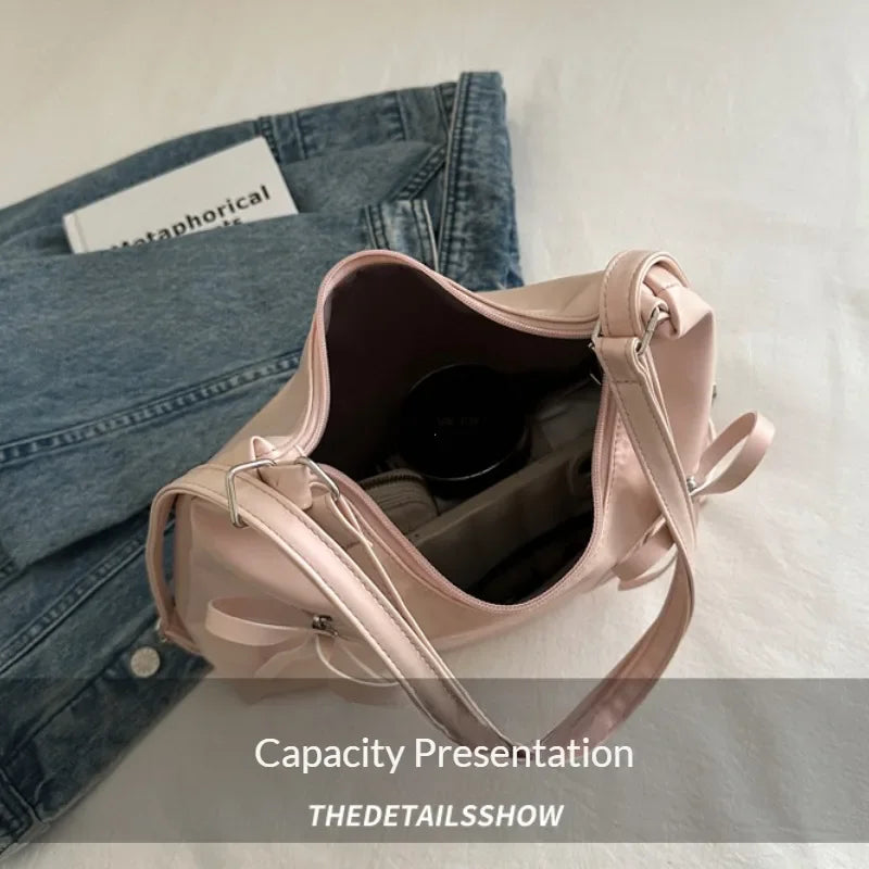 Silver Bow PU Leather Shoulder Bag - Fashionpara