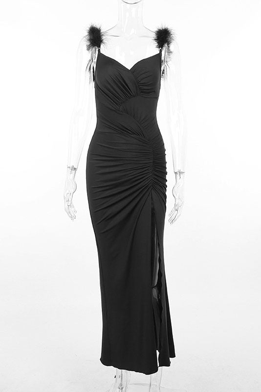 Silver Hgih Split Sleeveless Prom Gown Evening Dress