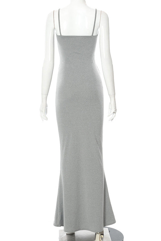 Long Silver Mermaid Sleeveless Dress - Fashionpara