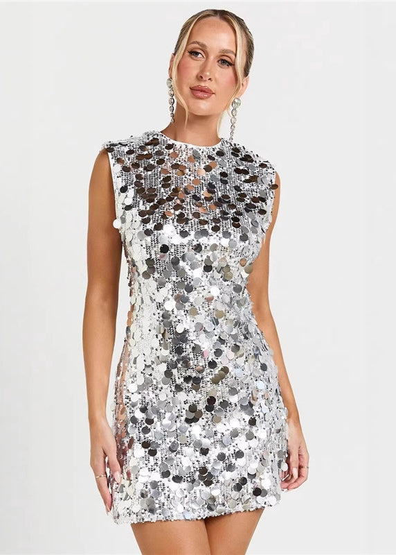 Sequin Crew Neck Sleeveless Bodycon Mini Dress