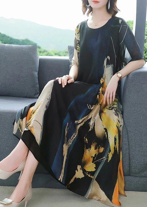 Abstract Brushstroke Print Round Neck Short Sleeve Midi Dress - View 3