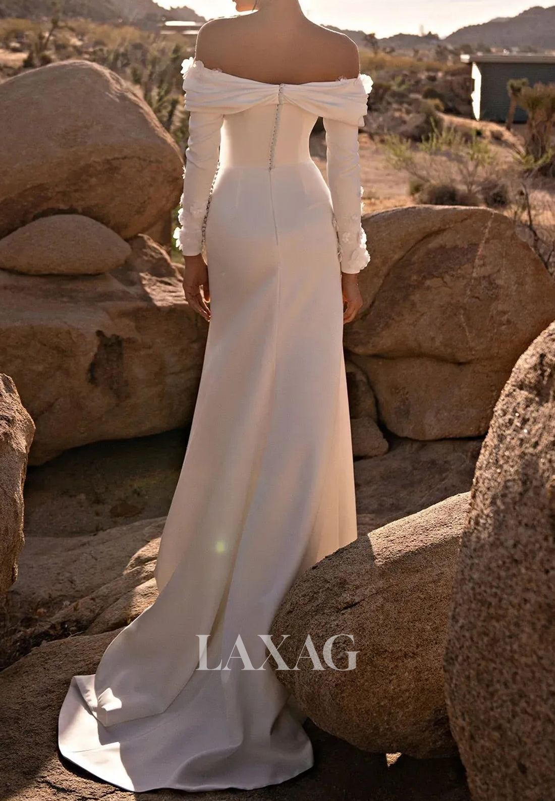 Tube Top Pleated Satin Mermaid Wedding Dress Long-Sleeves Sweep Train Bride Gowns