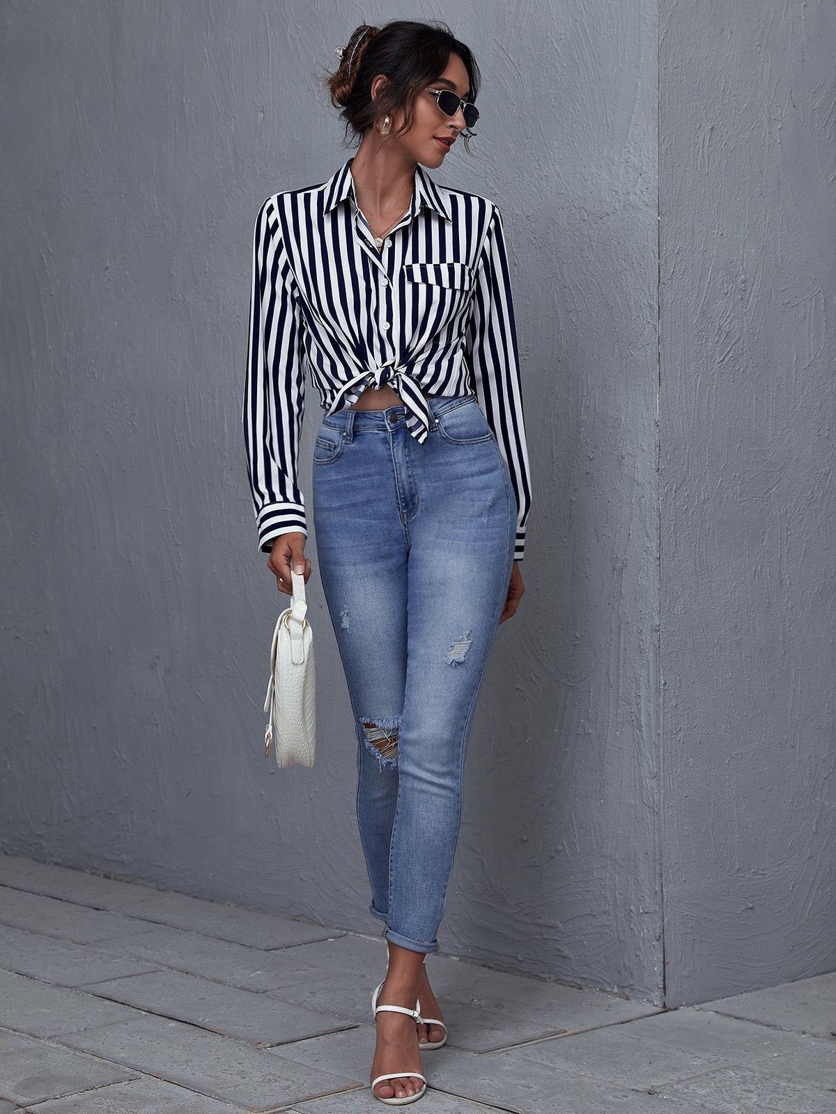 KittenAlarm - Single Breasted Striped Blouse