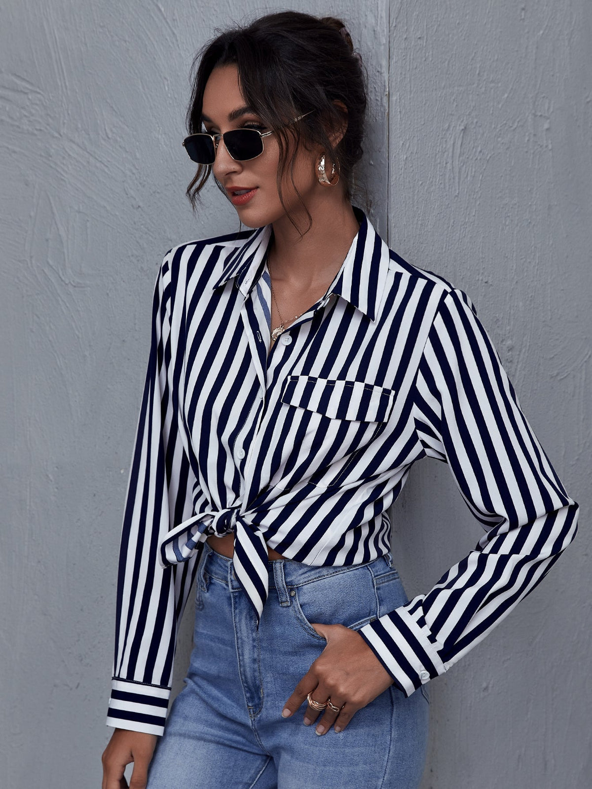 KittenAlarm - Single Breasted Striped Blouse