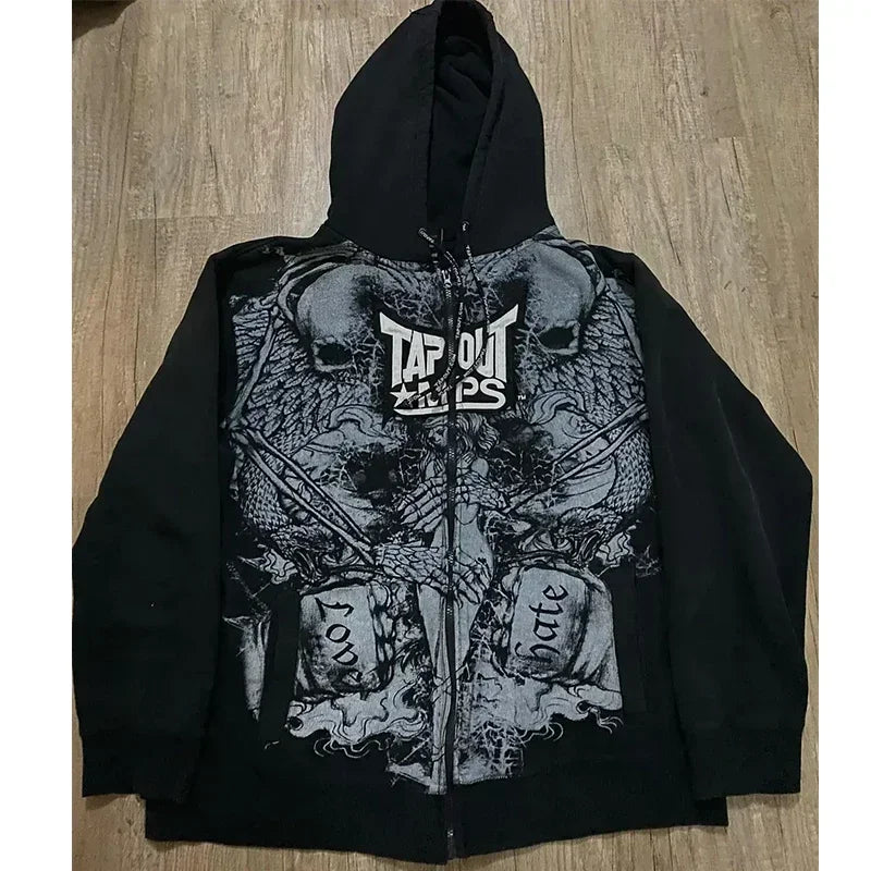 Skull Print Hooded Sweatshirt