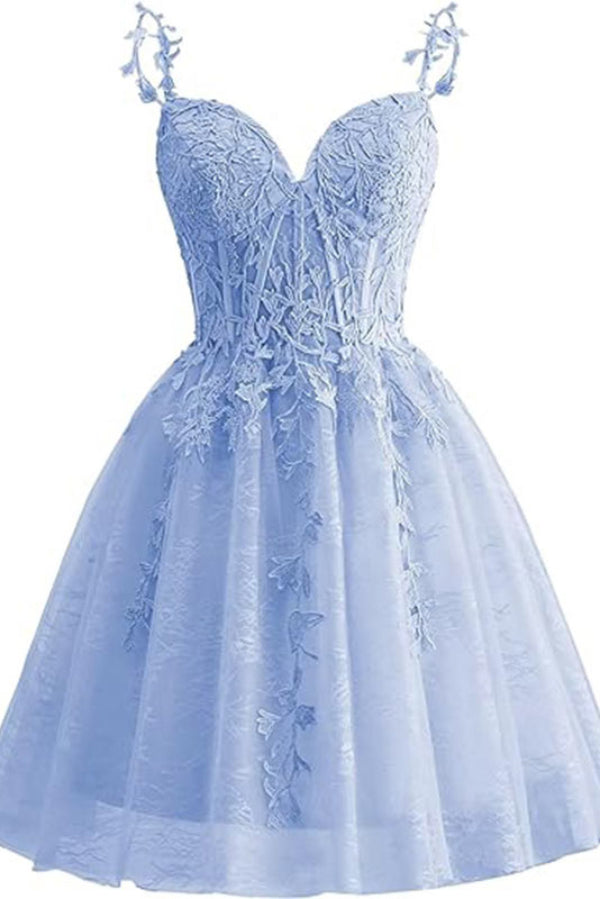 Short Sky Blue A-Line Embroidery Party Sweet 16 Dresses