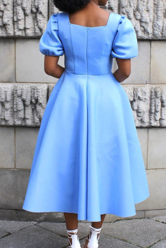 Chic Sky Blue A-Line Midi Dress  Fashionpara