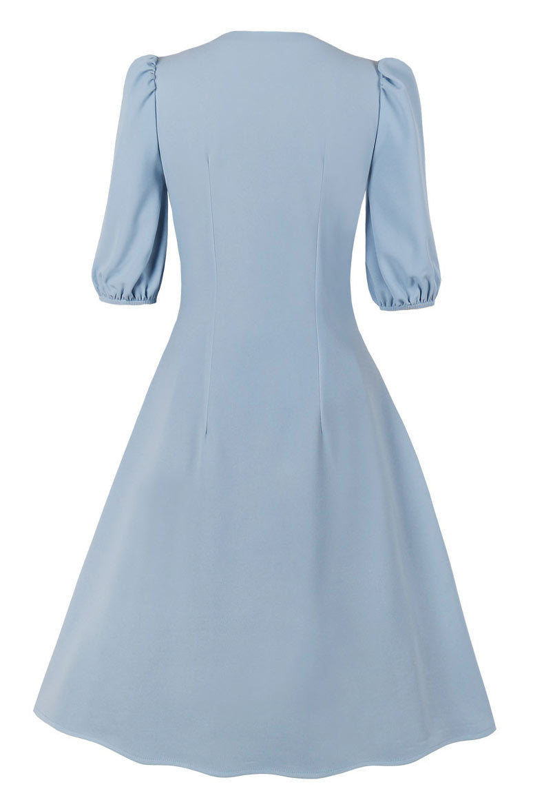 Sky Blue Half Sleeves A-Line Midi Dress  Fashionpara