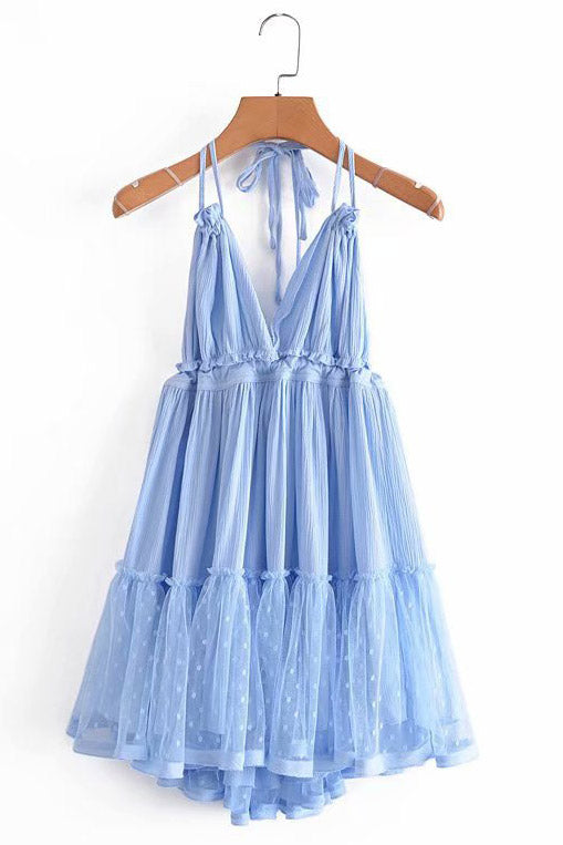 Sky Blue Halter Open Back Party Homecoming Dress