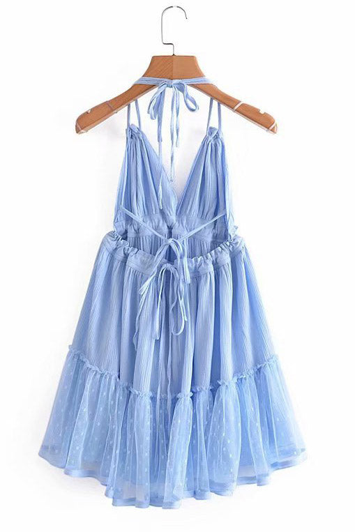 Sky Blue Halter Open Back Party Homecoming Dress