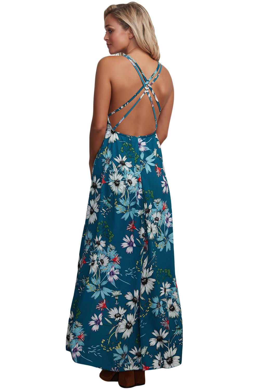 Floral Print Ruffle V-Neck Spaghetti Strap Maxi Dress 2