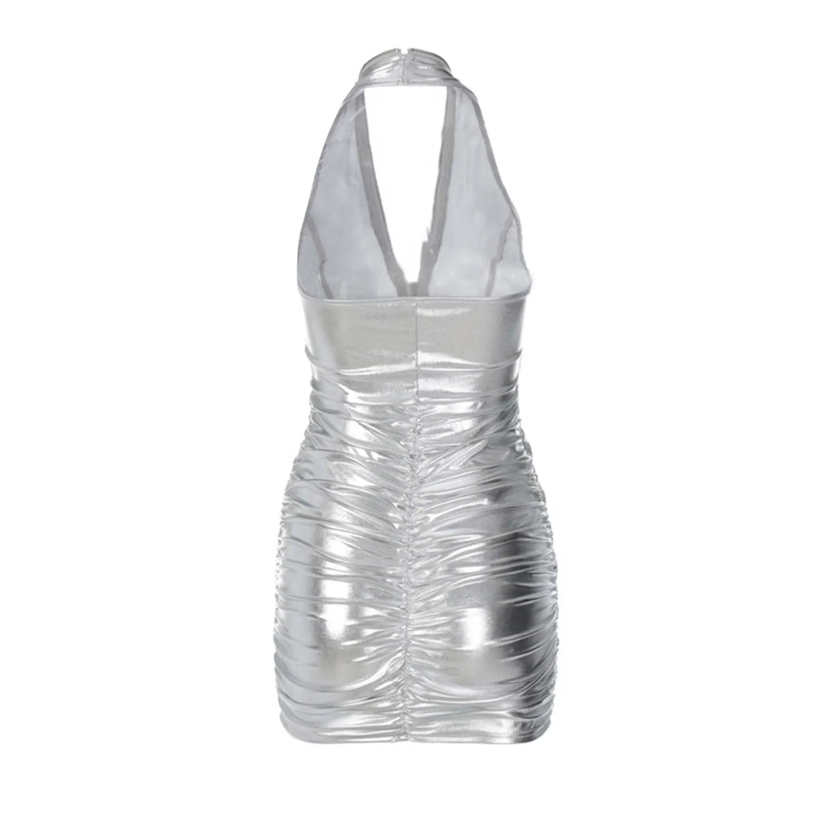 Metallic Faux Leather Halter Zip-Front Bodycon Dress 4