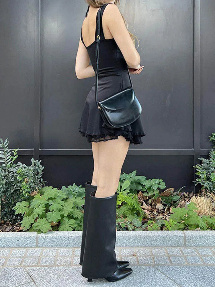 Satin Square Neck Bow Strap A-Line Mini Dress 4