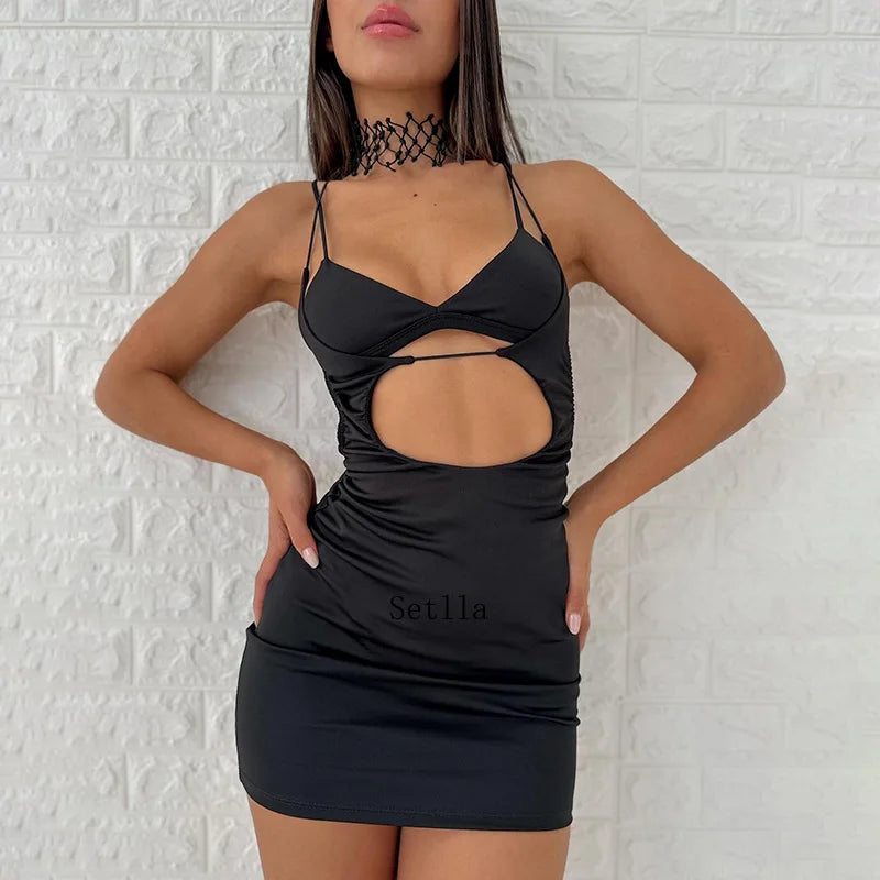 Cut Out Deep V-Neck Strappy Ruched Bodycon Mini Dress 2