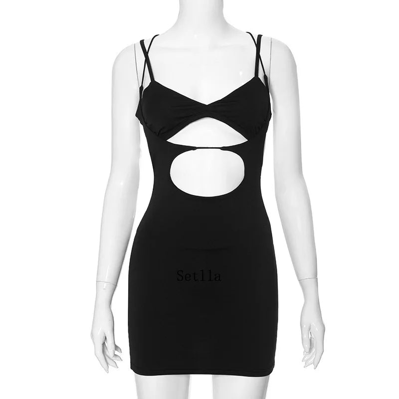 Spaghetti Strap Cut-Out Ruched Bodycon Mini Dress
