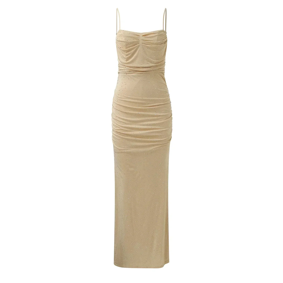 Rhinestone Spaghetti-Strap Ruched Mermaid Maxi Dress 5