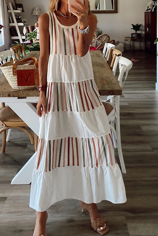 Sleeveless Colorblock Scoop Maxi Dress - Mislish