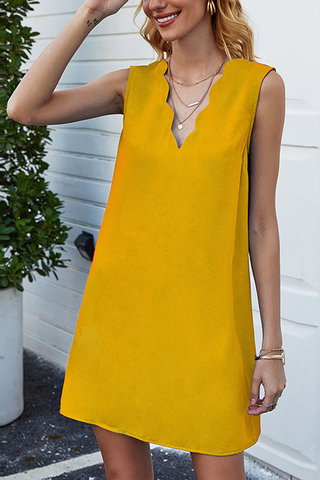 Sleeveless Scallop Trim Short Dress - Mislish