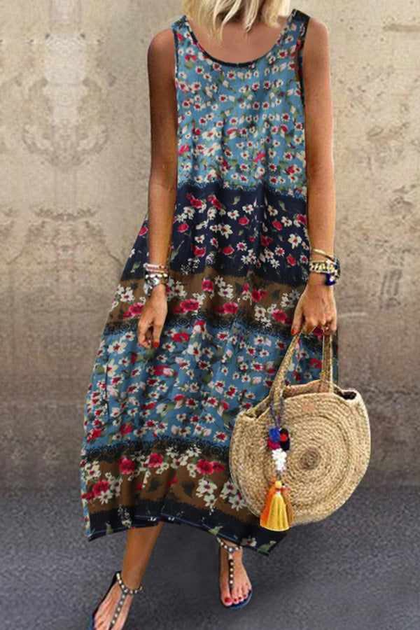Vacation Sleeveless Ditsy Floral Dress - Mislish