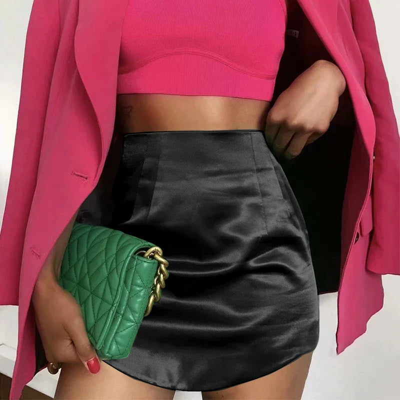 Green Satin Bodycon Zipper Skirt