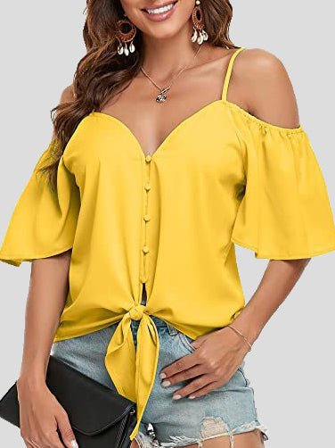 Sling Single Breasted Knotted Off Shoulder Blouse - Fashionpara