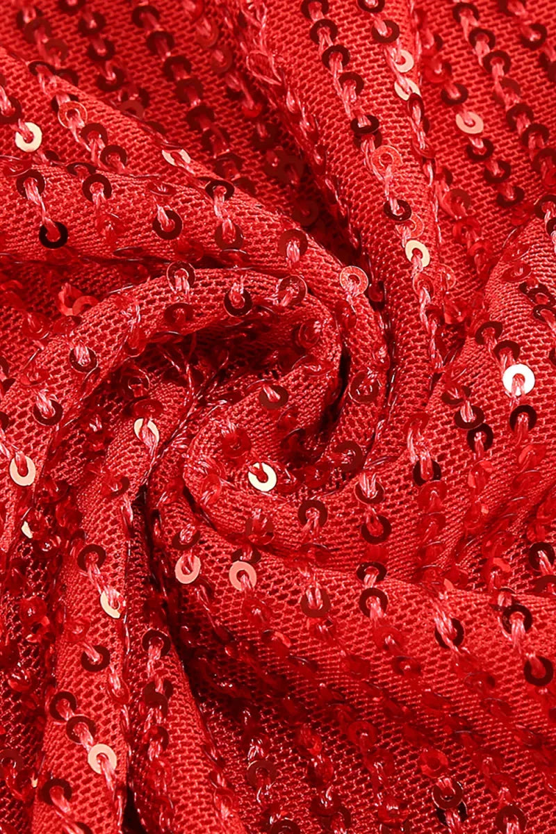 Sequin Spaghetti Strap Draped High Split Mermaid Maxi Dress - View 6