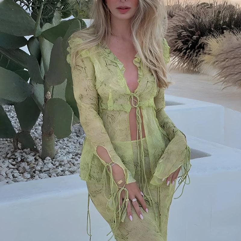 Snakeskin Blouse & Maxi Skirt Two Piece Set - Fashionpara