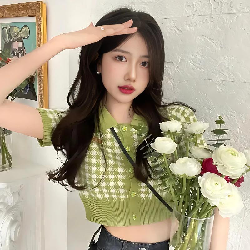 Soft Girl Plaid Crop Cardigan 2