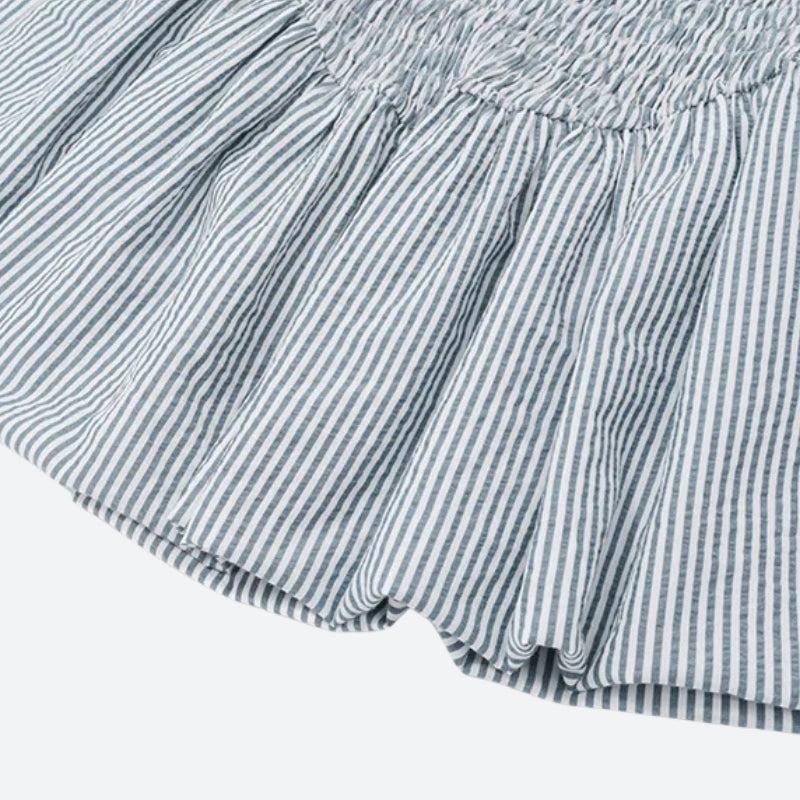 Striped Halter Shirred Bow Ruffle-Hem Mini Dress 5