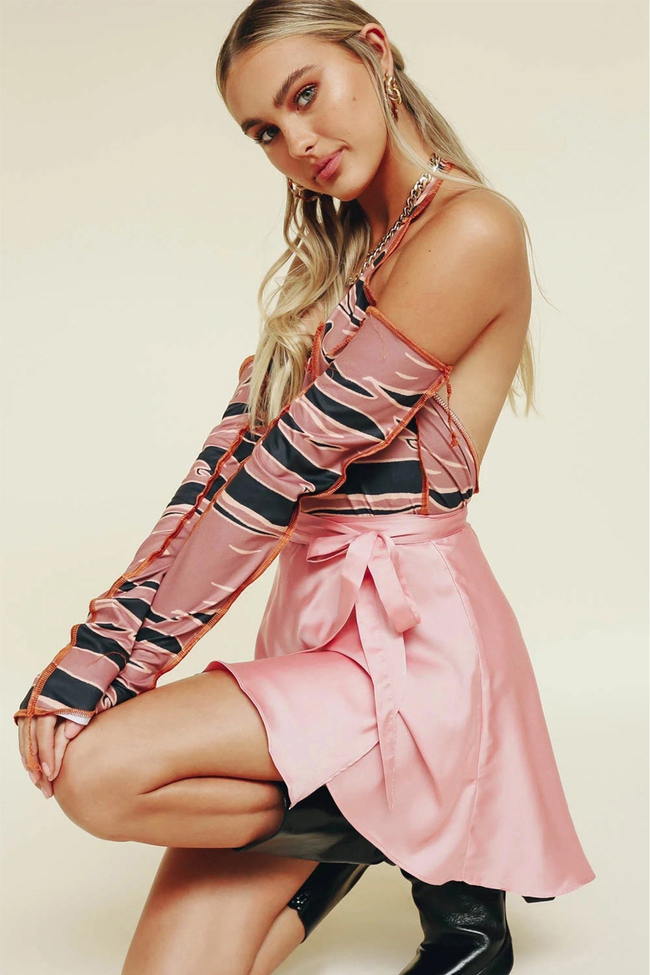 Solid Color Lace Up Mini Skirt