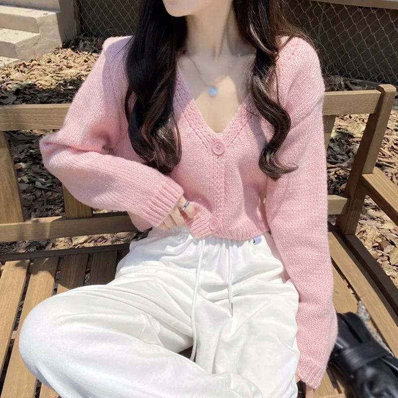 Long Sleeve Thin Short Solid Casual All-Match Cardigan