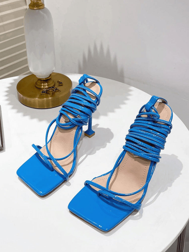 Square Toe Lace Up Sandals