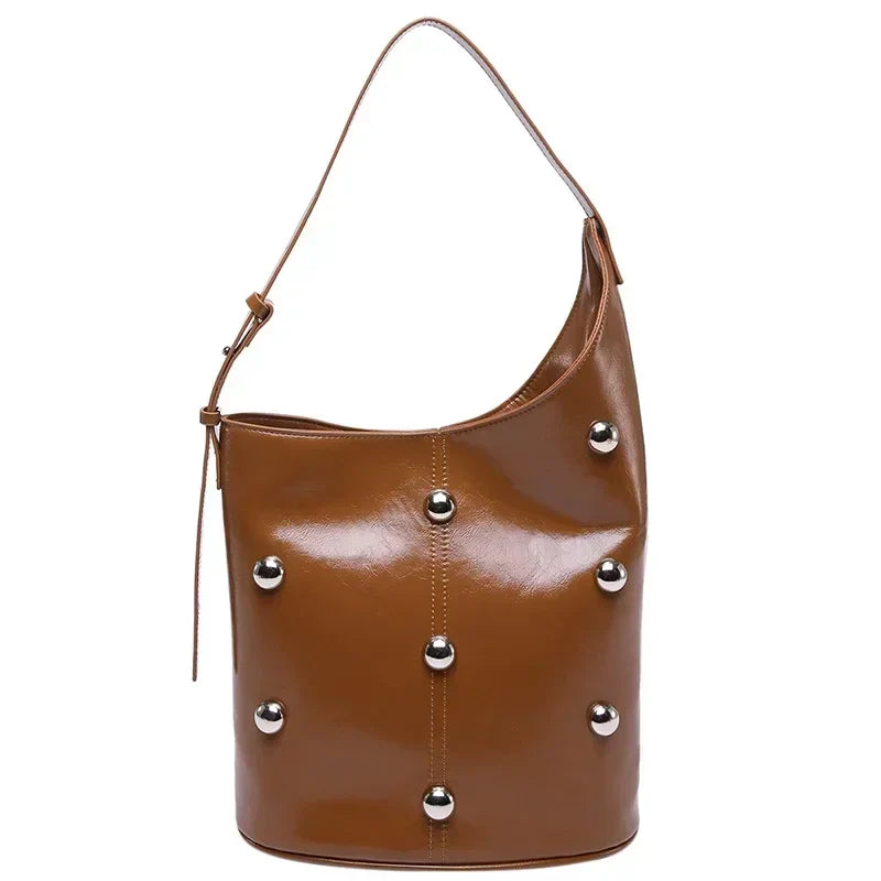 Rivet PU Bucket Shoulder Bag 2025