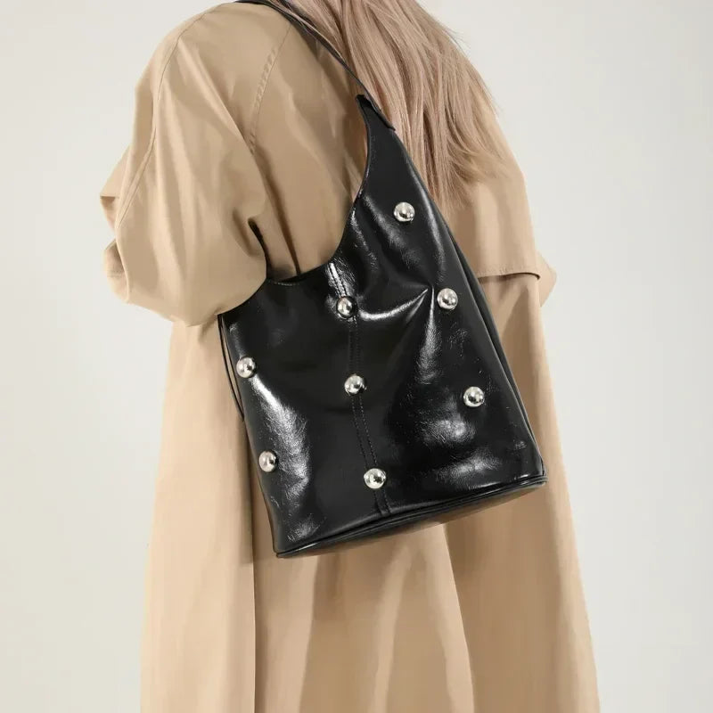 Rivet PU Bucket Shoulder Bag 2025