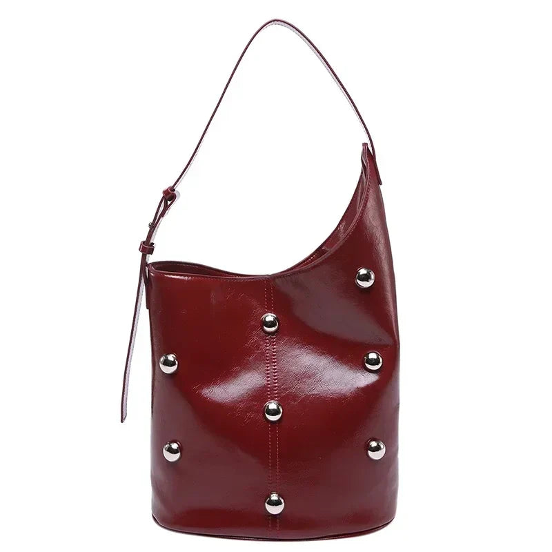 Rivet PU Bucket Shoulder Bag 2025