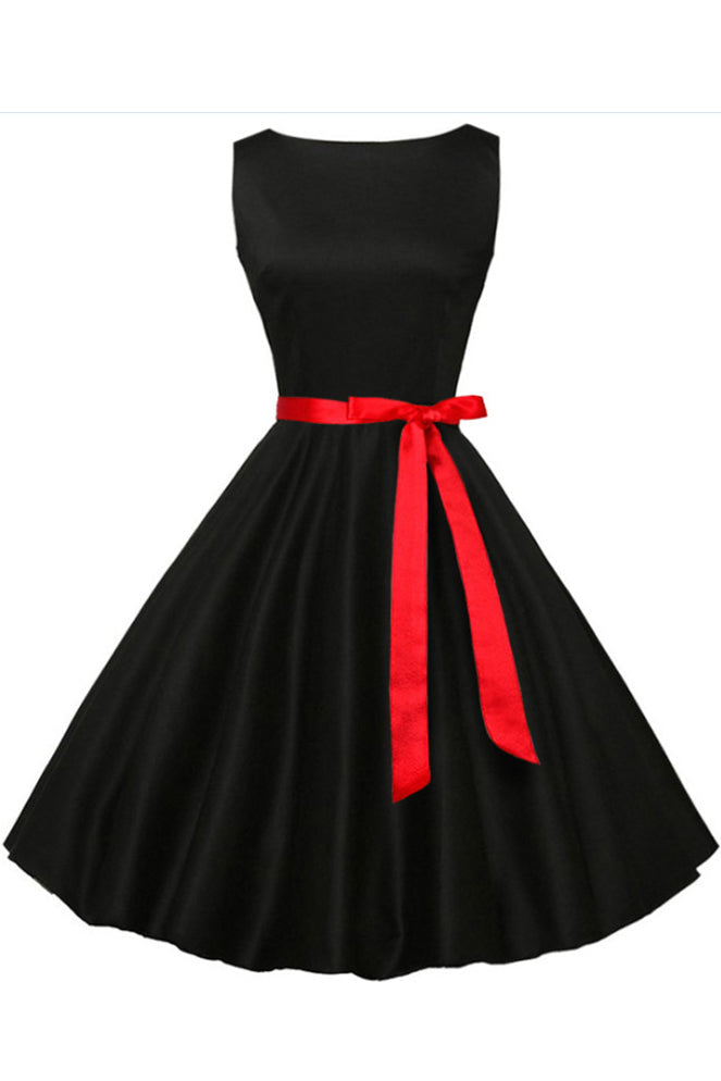 Solid Hepburn Sleeveless Lace-up Dress - Mislish