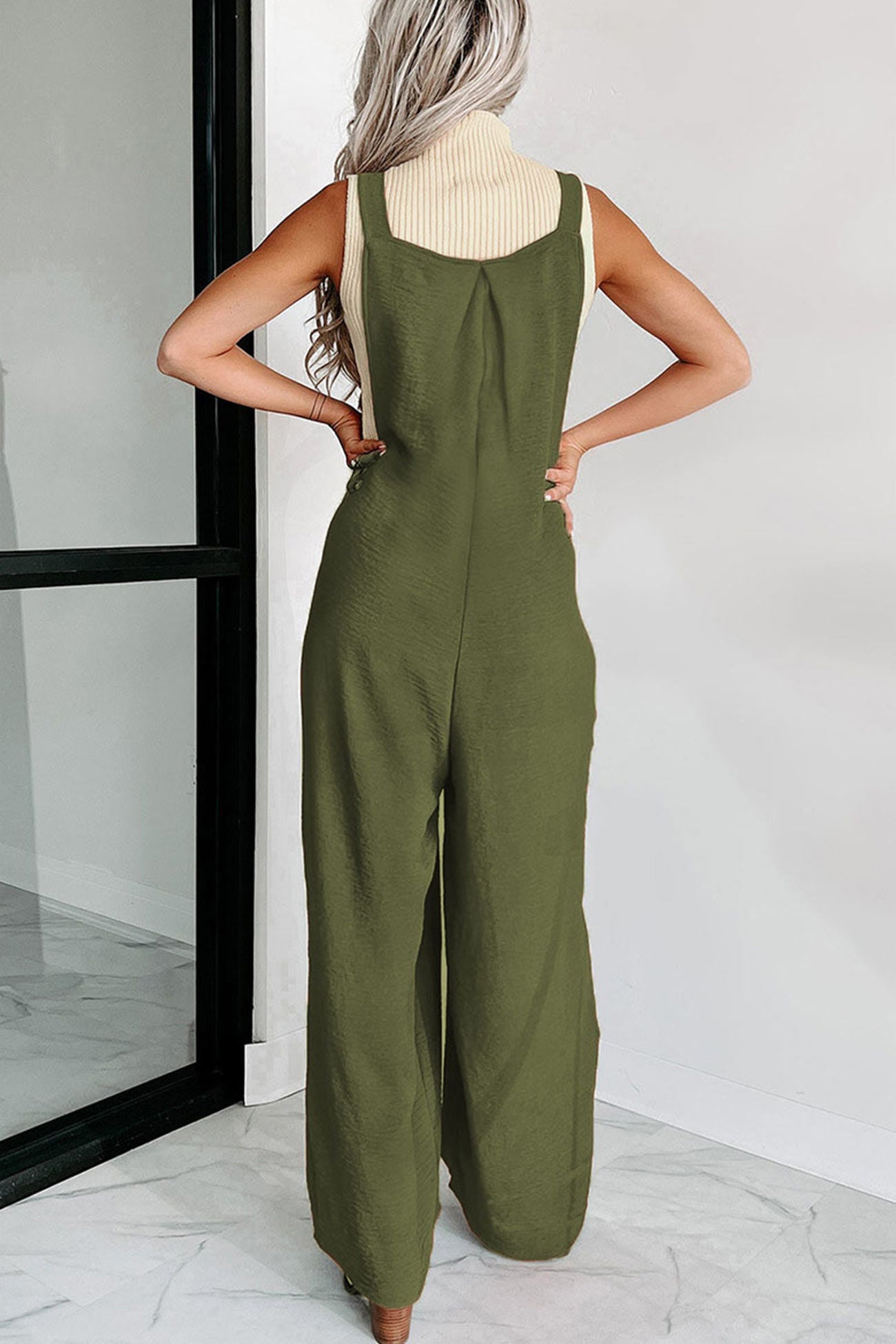 Solid High Waist Pocketed Overalls - Fashionpara