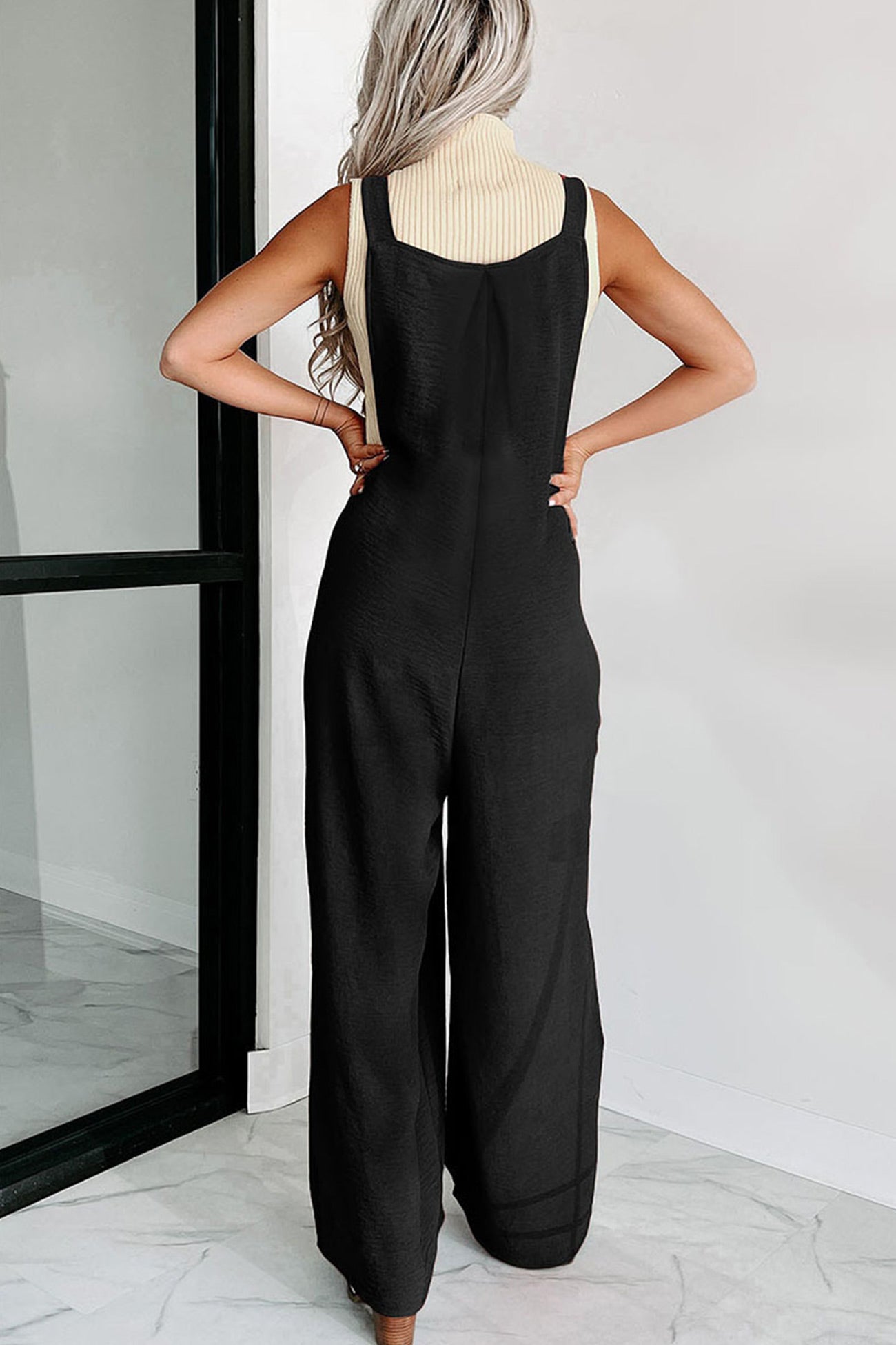Solid High Waist Pocketed Overalls - Fashionpara