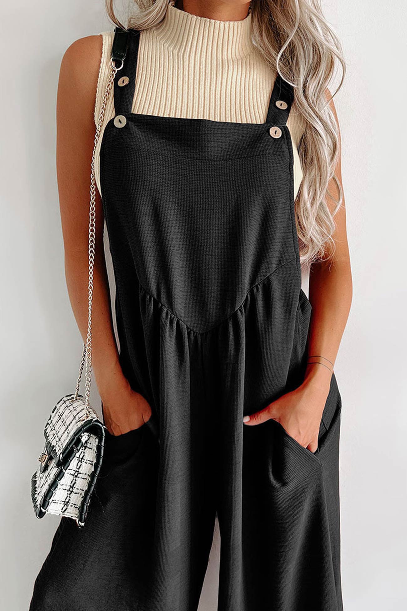 Solid High Waist Pocketed Overalls - Fashionpara