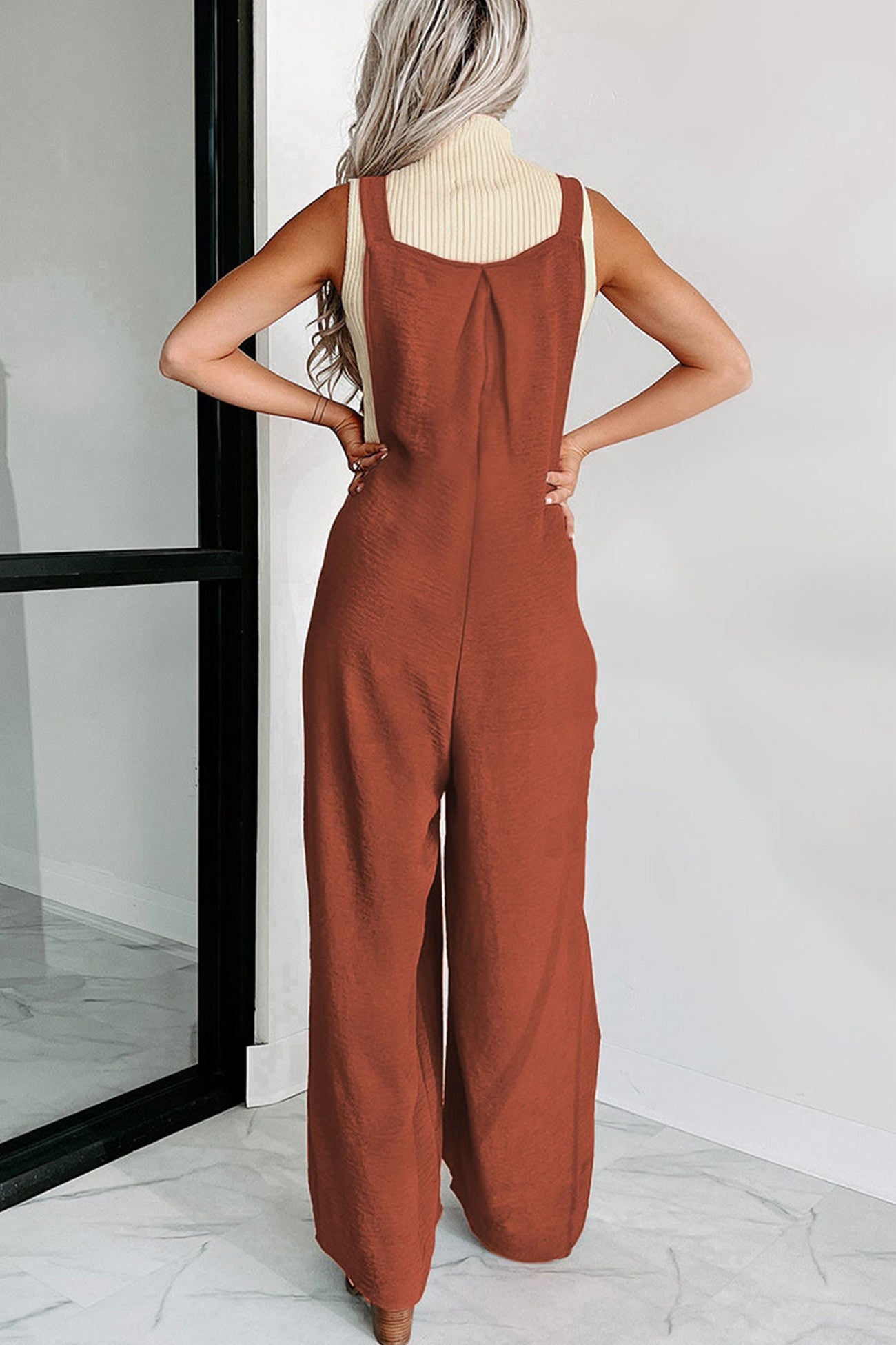 Solid High Waist Pocketed Overalls - Fashionpara