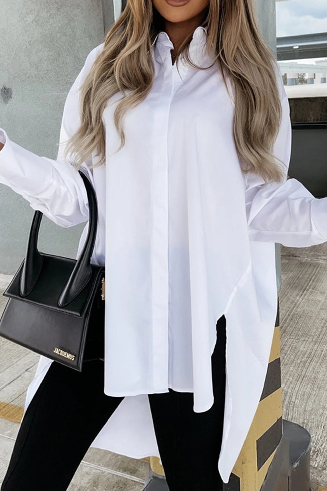 Solid Irregular Slit Hem Blouse - Fashionpara