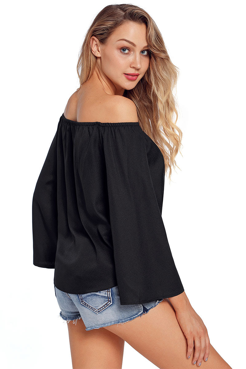 Solid Off-the-shoulder Knot Front Blouse