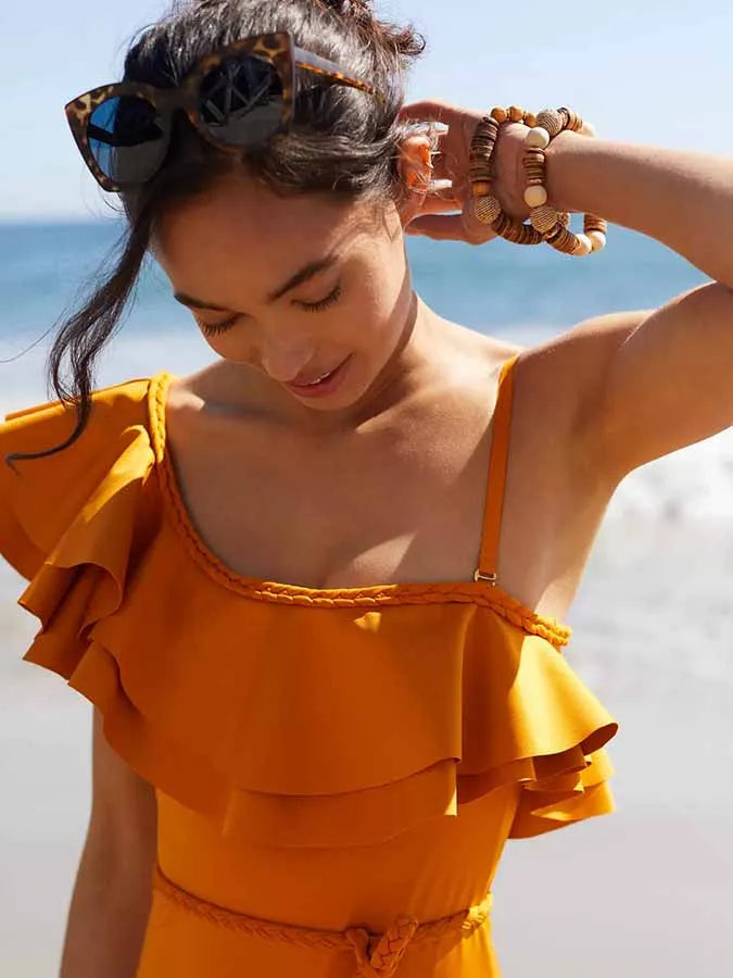 Solid One-Shoulder Ruffle Swimsuit One Piece - Fashionpara