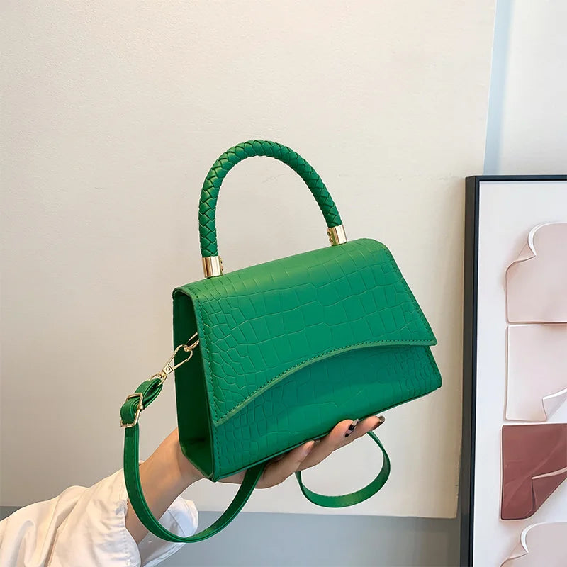 Solid PU Leather Designer Casual Crossbody Top Handle Handbag