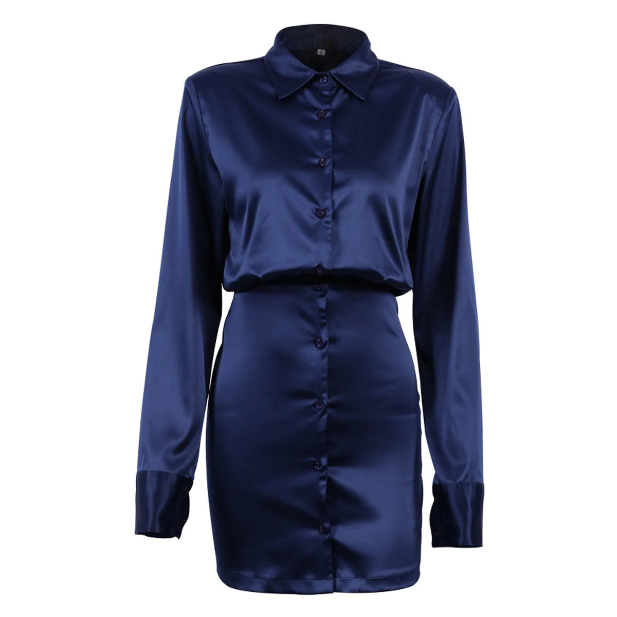 Solid Satin Shirt V Neck Mini Office Long Sleeve Short Lapel Slim Autumn Dress 5